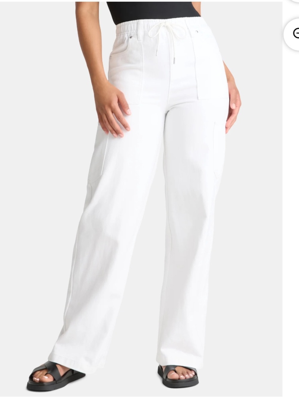 Madden NYC wide leg drawstring utility jeans - white L